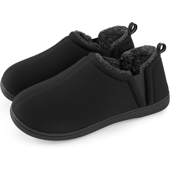 〽️Men\'s Wool Slippers Closed Toe Black Faux Fur Elastic Gores Winter Shoes main image 4